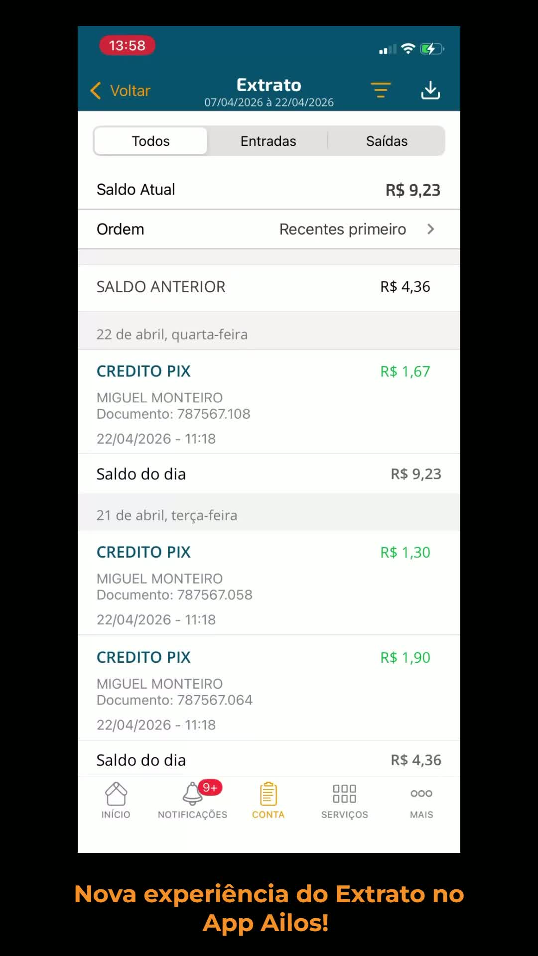 Vídeo com as melhorias do extrato no app Ailos